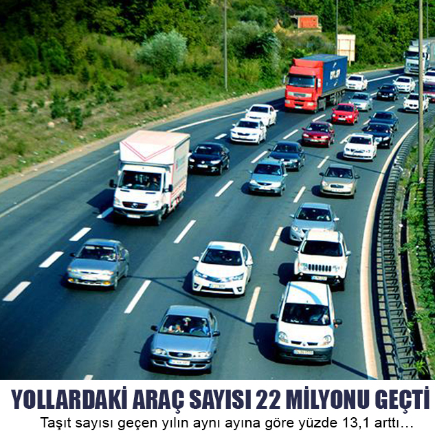  YOLLARDAKİ ARAÇ SAYISI 22 MİLYONU GEÇTİ 